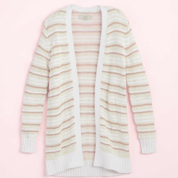 LOFT Sweaters - Loft Shimmer Stripe Open Cardigan
